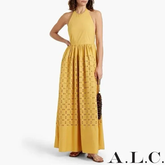 A.L.C. **NWT** Blair Eyelet Halter Cotton Maxi Dress Butterscotch Yellow